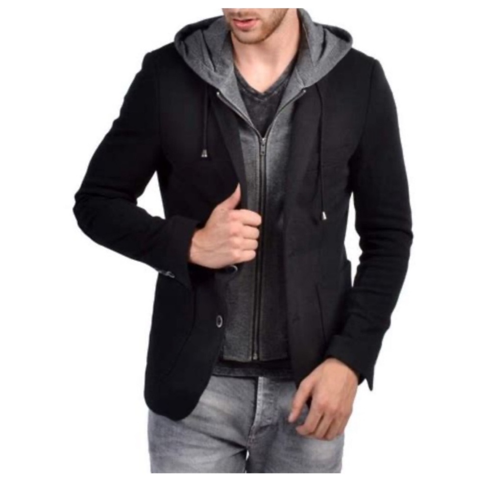 PROJEK RAW BLACK WITH REMOVABLE HOOD KNIT BLAZER